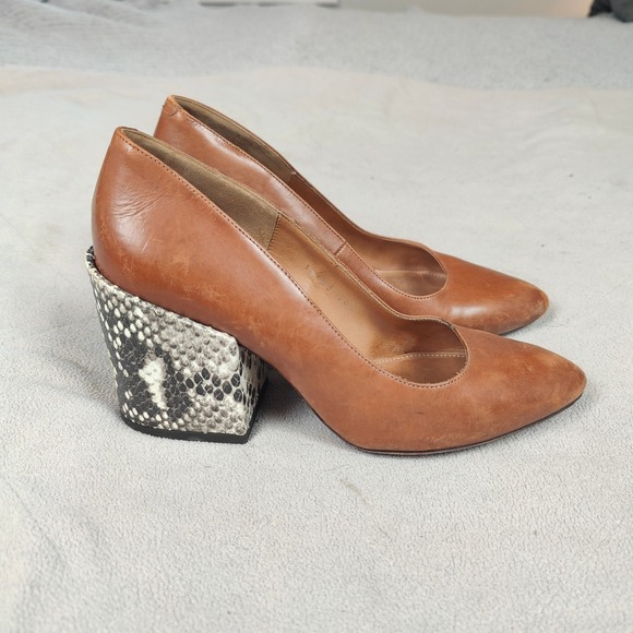 Dries Van Noten Pumps Womens 36.5 6.5 Brown Leather Snake Print Block Heel Shoes - Picture 2 of 13